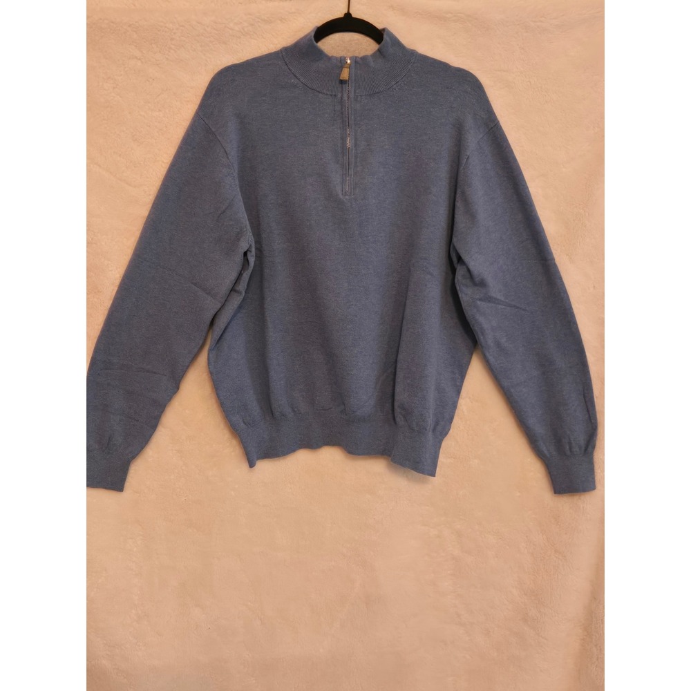 Peter Millar Mens Large Sweater Blue Pima Cotton Silk Cashmere Quarter Zip